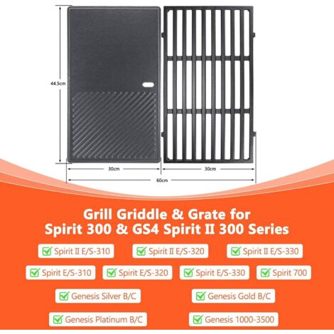 GFTIME 7638 44,5 CM Grillrost und Grillplatte für Weber Spirit I II E310 E320 E330 S310 S320 S330 Gasgrills, Gusseisen Ersatzteile für Weber Spirit 300 Series, 2 Stück