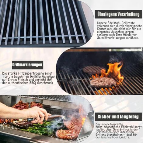 GFTIME 41,5 x 60,5 cm Grille de cuisson en inox pour Burnhard Fred, Taino Black 3+1, Platinum 3+1, Tepro 3661, Rösle Artiso G3, Royal Gourmet 3 brûleur, pièce détachée pour barbecue à gaz, Lot de 3