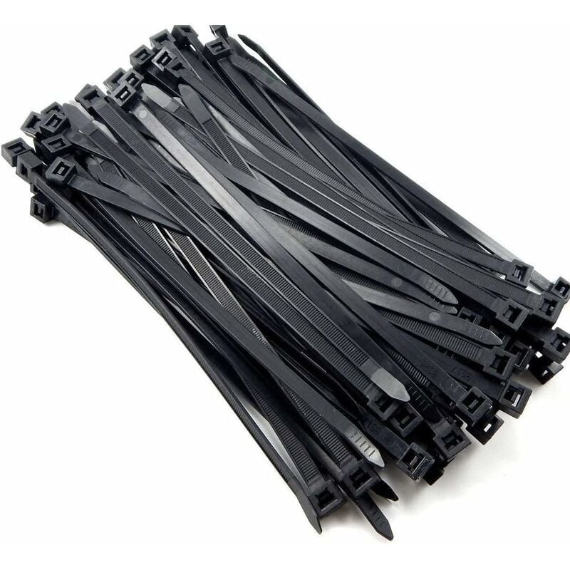 100PCS Attache Cable Noir, Réutilisables Serre Cable 12 x 200 mm à