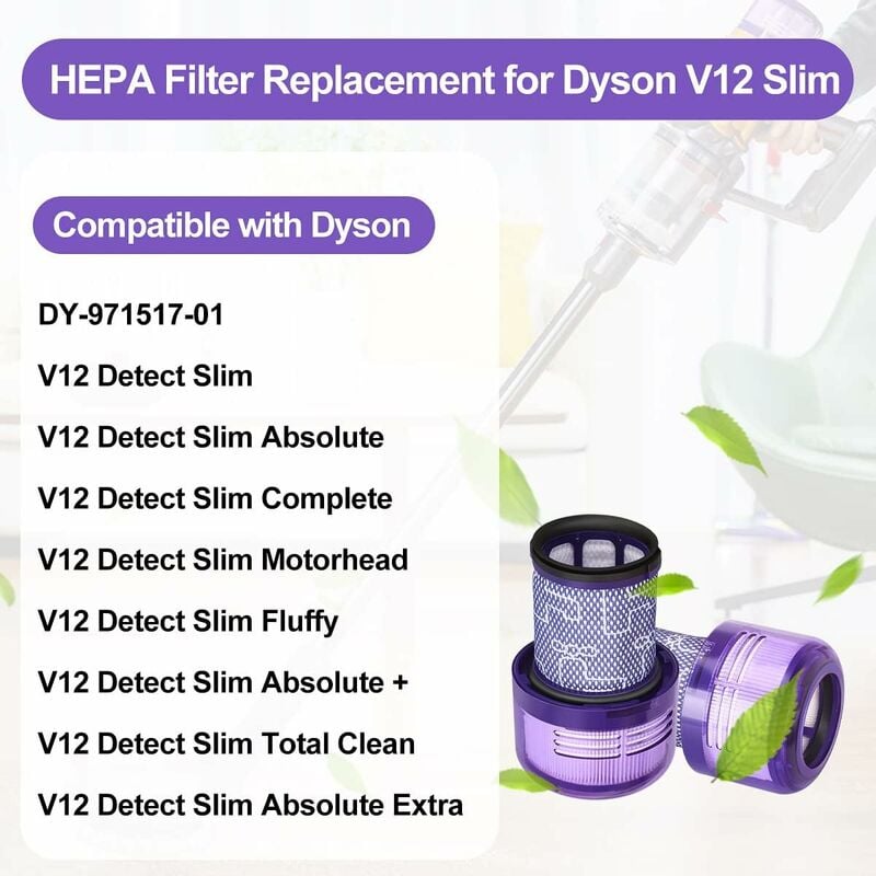 Lot de 3 filtres HEPA pour aspirateur Dyson V12 Slim Absolute Extra / Total  Clean / Fluffy 971517
