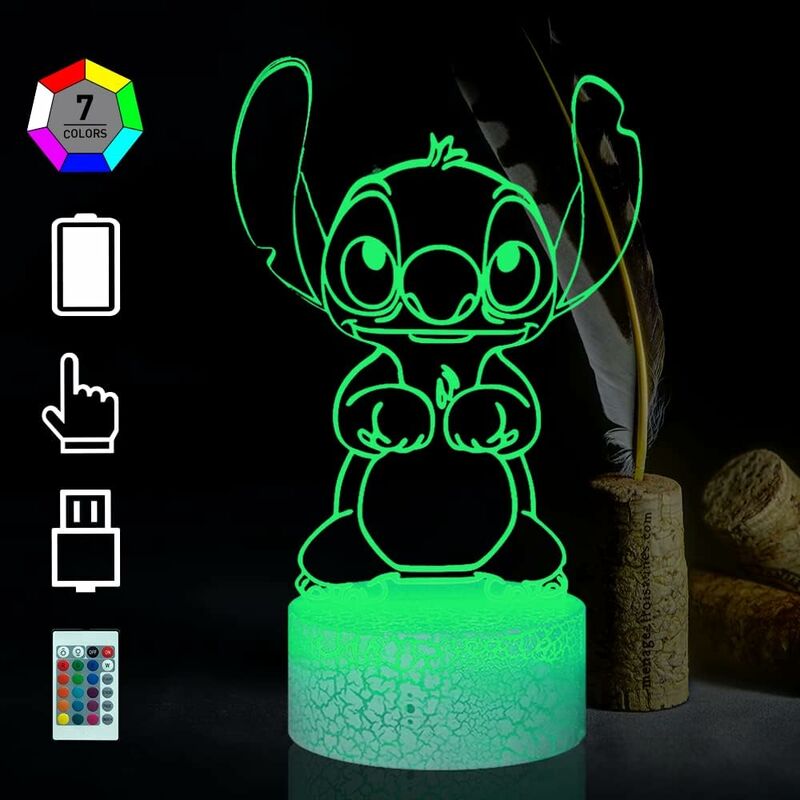 Stitch Lampe, 3D LED veilleuse, Anime Stitch 16 Couleurs Lampe de Table de  Bureau pour Filles, Lampe de Nuit à Distance pour Chambre de bébé, Cadeau  d'anniversaire pour Enfants de Noël 