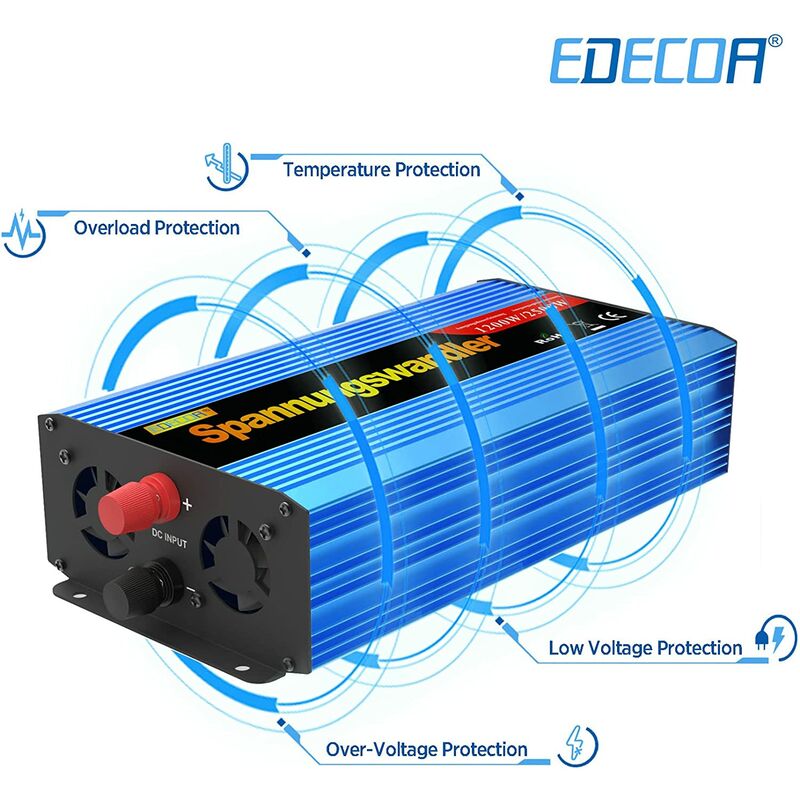 EDECOA Spannungswandler 1000w wechselrichter 12v auf 230v Spannungswandler  modifizierter 12v 230v und 2000w Spitze