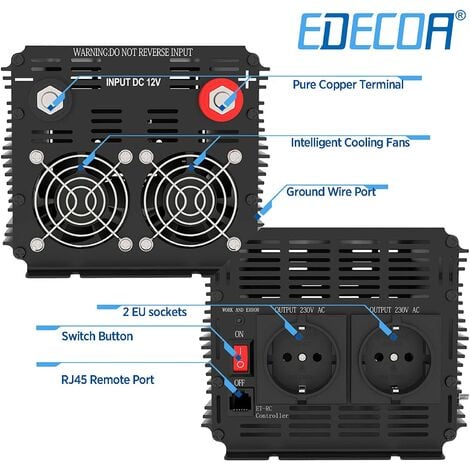 EDECOA Wechselrichter 2500w Reiner Sinus Spannungswandler 12v 230v