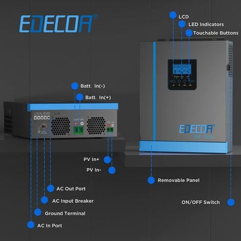 EDECOA 1600w Hybrid Wechselrichter 12v auf 220v 230v 2.2KVA/1600W