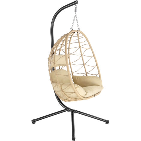 HinHocker Silla colgante con soporte Crema Columpio colgante para interior y exterior cojines