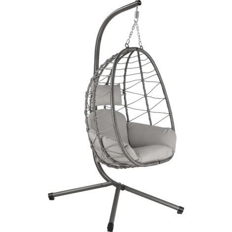 HinHocker Silla colgante con soporte Gris Columpio colgante para interior y exterior cojines