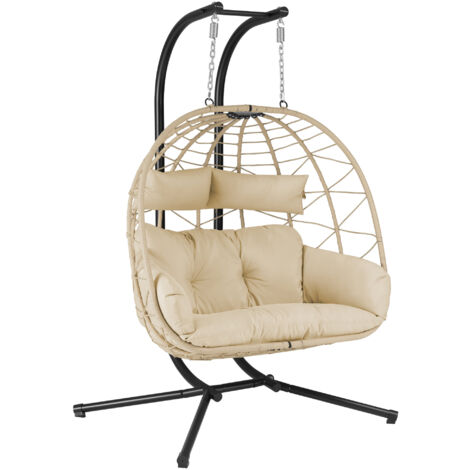 HinHocker Silla colgante para 2 personas con soporte Crema Hamaca colgante XXL Incluye cojines