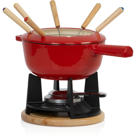 Set de fondue de hierro fundido Mahlzeit de 13 piezas para 6 personas, 2 L, esmaltado, con quemador y tenedores