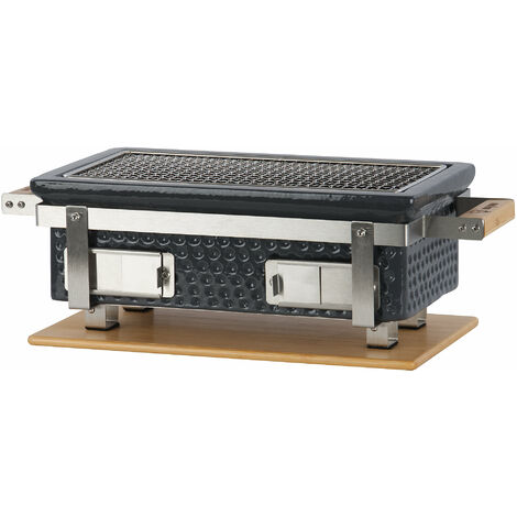 BBQ-Toro Barbacoa de CarbÃ³n de CerÃ¡mica de Mesa con Base de Madera  Gris  Parrilla Hibachi de Exterior para Camping