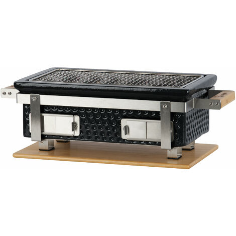 BBQ-Toro Barbacoa de CerÃ¡mica de CarbÃ³n de Mesa con Base de Madera  Negro  Parrilla Hibachi de Exterior para Camping