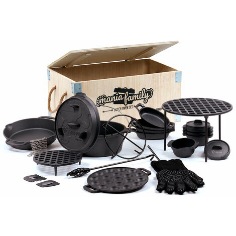BBQ-Toro Juego de 19 ollas holandesas en caja de madera  Con olla de fuego para olla holandesa y mÃ¡s  Pre-sazonado (1/5)
