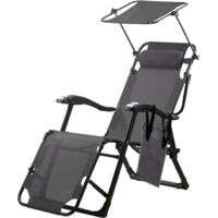CampFeuer Tumbona Plegable con Parasol Color Gris Antracita.