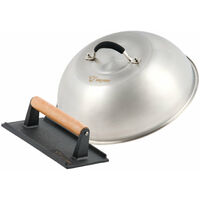 BBQ-Toro Campana Térmica de Acero Inoxidable con Peso para Carne de Hierro Fundido Campana para Hamburguesas