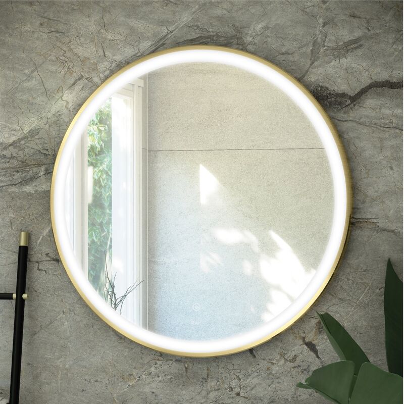 RAK Art Brushed Gold 600mm x 600mm Round Illuminated LED Mirror