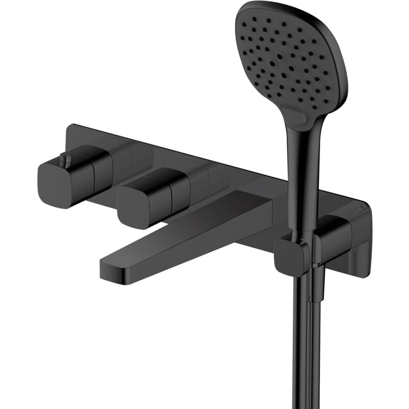 RAK Petit Square Matt Black Wall Mounted Concealed Thermostatic Bath