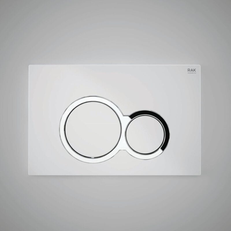 RAK White Flush Plate with Polished Chrome Round Push Plates - FS04RAKWHRO8C