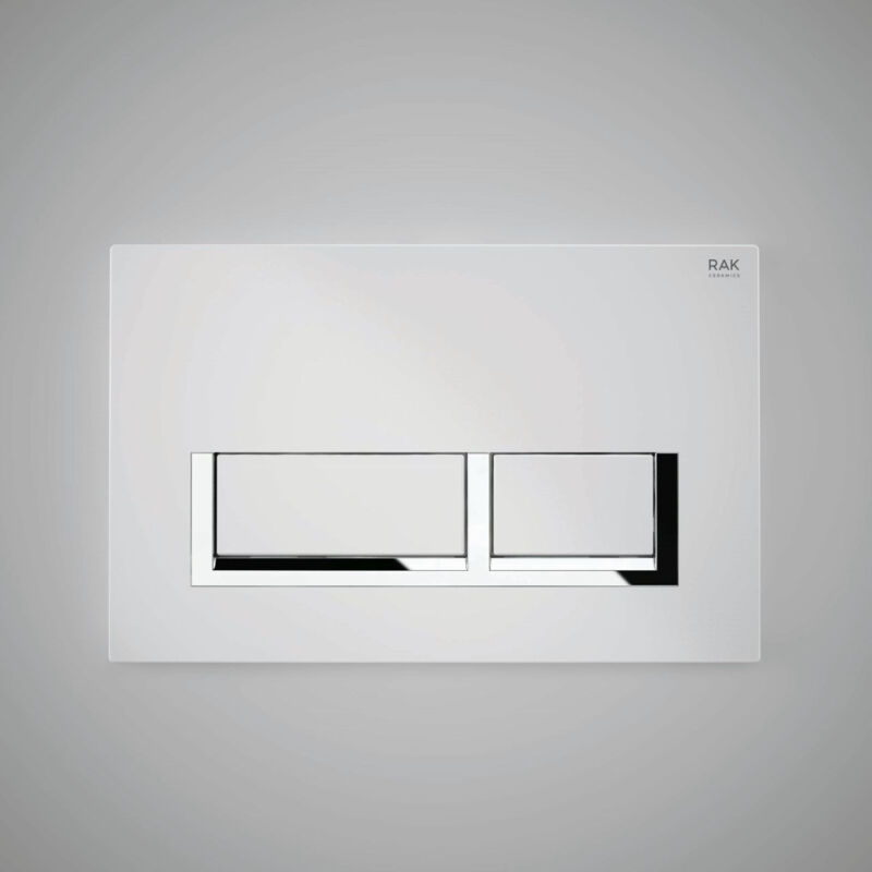 RAK White Flush Plate with Polished Chrome Rectangular Push Plates - FS04RAKWHRE8C