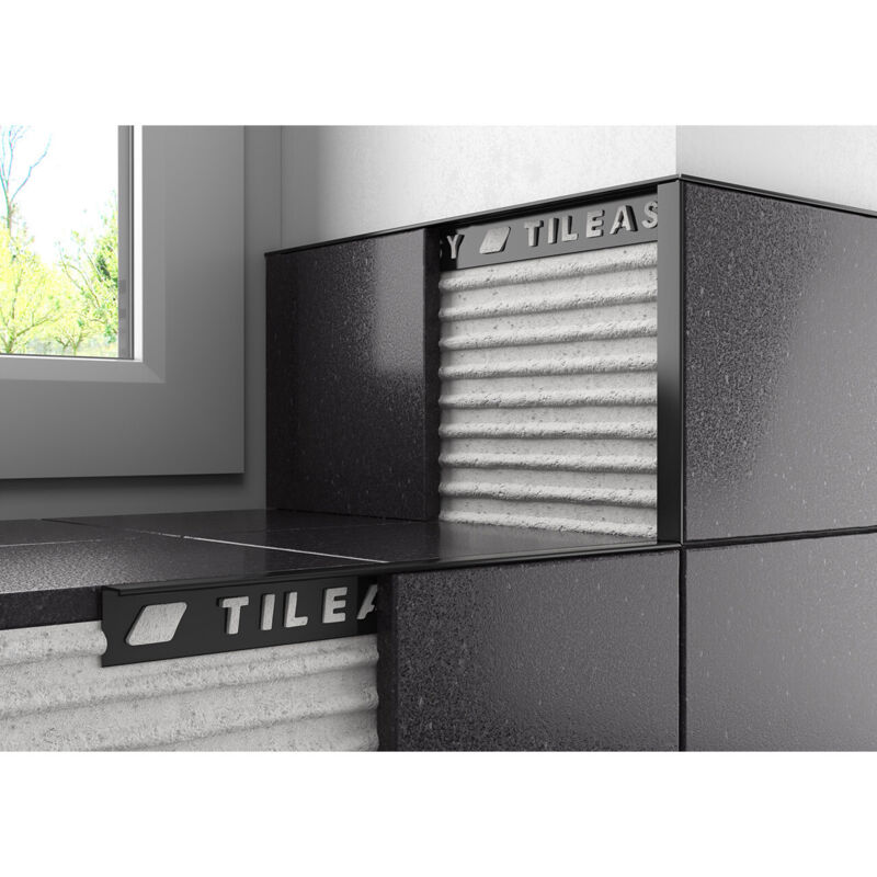 Tileasy Black 12mm Square Edge Metal Tile Trim - BAT12