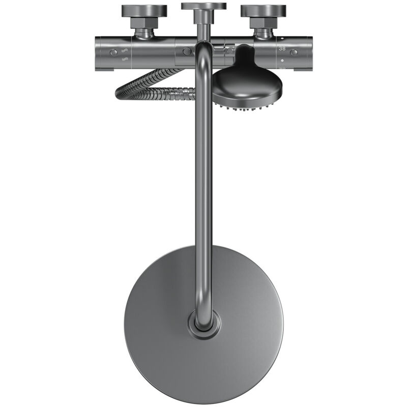 Colore Round Gunmetal Grey Thermostatic Rigid Riser Kit and  