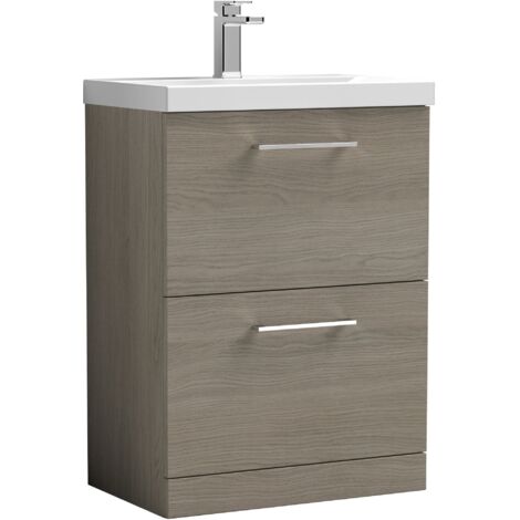 Nuie Arno Solace Oak Woodgrain 600mm 2 Drawer Vanity Unit and Thin Edge Ceramic Basin - ARN2533D (1/5)