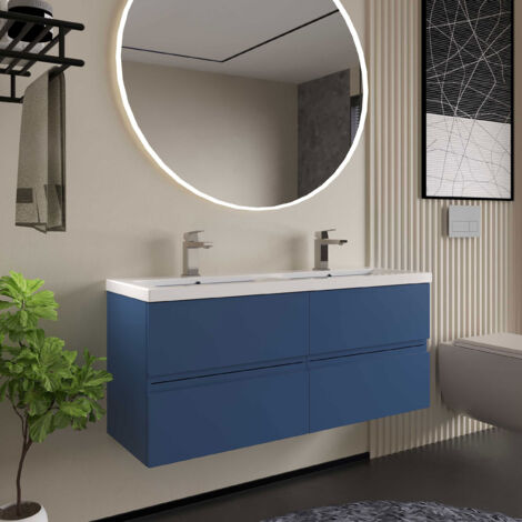 Hudson Reed Urban Satin Blue 600mm Wall Hung 2 Drawer Vanity Unit and Twin Ceramic Basins - URB304F (1/5)