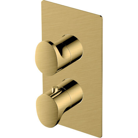 RAK Brushed Gold Concealed 2 Handle Thermostatic Dual Control Shower Valve - RAKITA3302G (1/2)