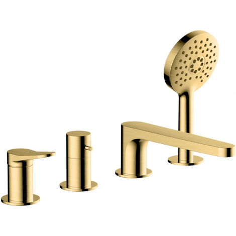RAK Petit Round Brushed Gold Deck Mounted 4 Tap Hole Basin Mixer Tap - RAKPER3013G