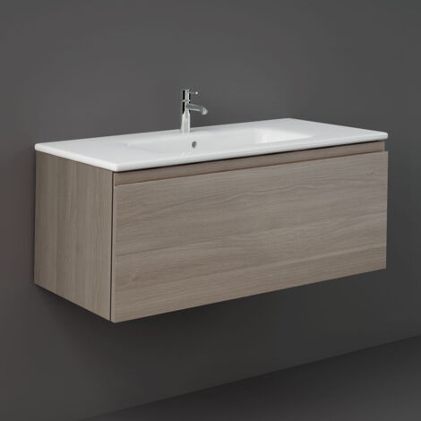 RAK Joy Uno Grey Elm 1000mm Wall Hung Single Drawer Vanity Unit - UNOWH100EGY (1/4)