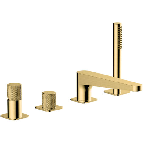 RAK Amalfi Brushed Gold Deck Mounted 4 Tap Hole Bath Shower Mixer - RAKAMA3013G (1/2)