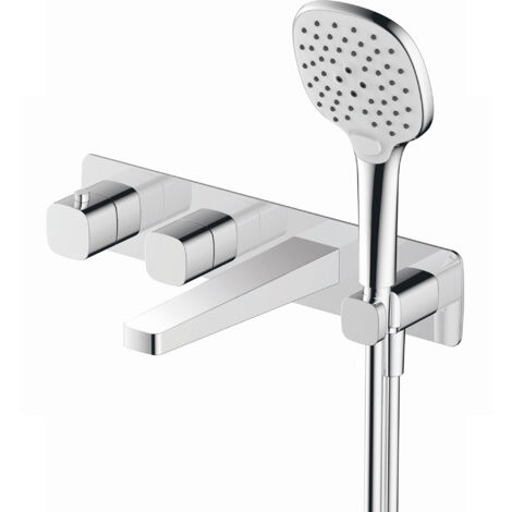 RAK Petit Square Chrome Wall Mounted Concealed Thermostatic Bath Shower Mixer Tap - RAKPES3306C (1/2)