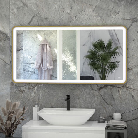RAK Picture Brushed Gold 600mm x 1200mm Soft LED Mirror - RAKPICSFBG5004 (1/2)