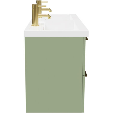 Napoli Olive Green 1200mm Wall Mounted Vanity Unit with Polymarble ...