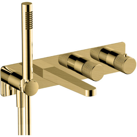 RAK Amalfi Brushed Gold Horizontal Concealed Thermostatic Dual Control Shower Valve with Handset and Bath Spout - RAKAMA3306G