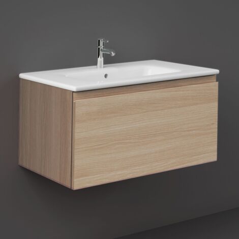 RAK Joy Uno Scandi Oak 800mm Wall Hung Single Drawer Vanity Unit - UNOWH080SOK (1/4)