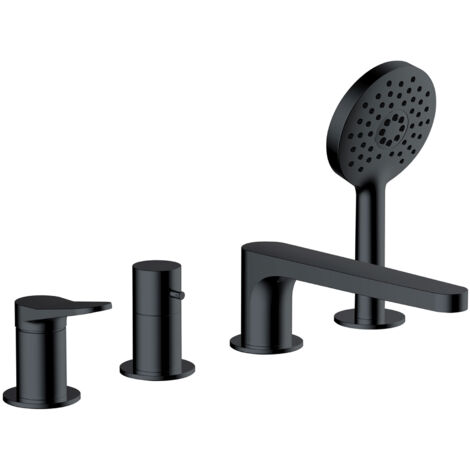 RAK Petit Round Matt Black Deck Mounted 4 Tap Hole Basin Mixer Tap - RAKPER3013B (1/2)