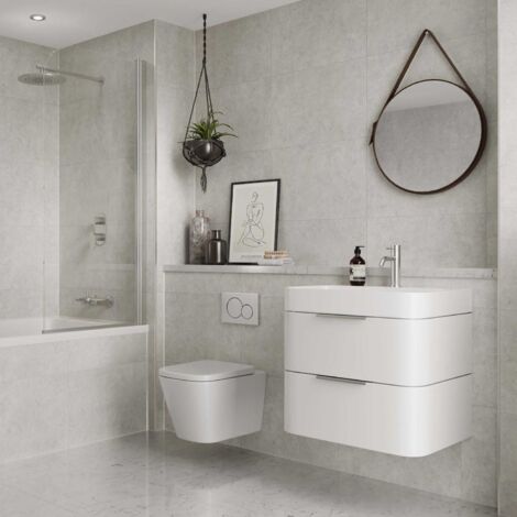 Multipanel Tile Effect White Mineral 2400mm x 598mm Hydro-Lock Tongue & Groove Bathroom Wall Panel (1/5)