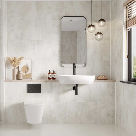 Multipanel Tile Effect White Gypsum 2400mm x 598mm Hydro-Lock Tongue & Groove Bathroom Wall Panel