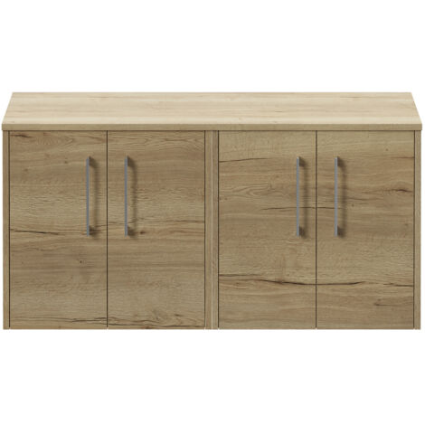 Wholesale Domestic Horizon Autumn Oak 1200mm Wall Mounted Vanity Unit for Countertop Basins with 4 Doors and Polished Chrome Handles