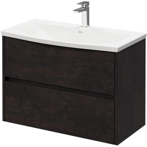 Montego Metallic Slate 800mm Wall Mounted Vanity Unit with 1 Tap Hole Curved Basin and 2 Drawers (1/5)