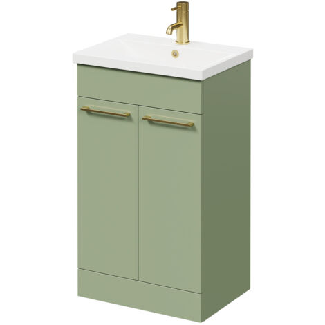 Napoli Olive Green 500mm Floor Standing Vanity Unit with 1 Tap Hole ...