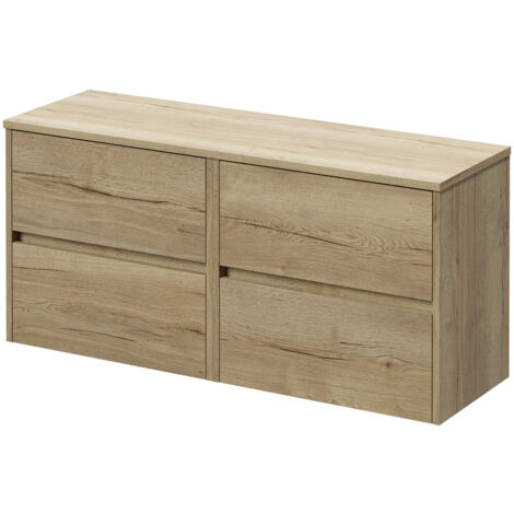 Montego Autumn Oak 1200mm Wall Mounted Vanity Unit for Countertop Basins with 4 Drawers (1/5)