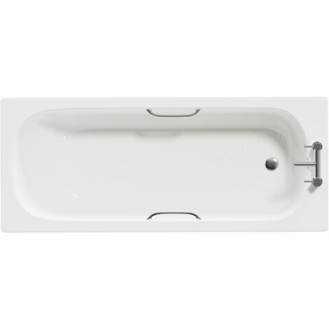 Wholesale Domestic Cassia 1700mm x 700mm Anti Slip Straight Single Ended Steel Bath with Chrome Grips and 2 Tap Holes including Legs