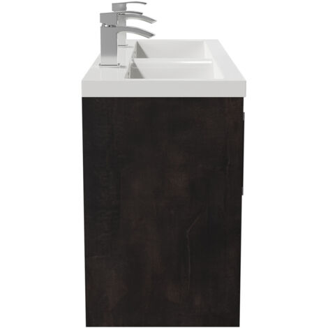Wholesale Domestic Horizon Metallic Slate 1200mm Wall Mounted Vanity Unit with Ceramic Double Basin and 4 Doors with Polished Chrome Handles