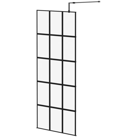 Colore 8mm Clear Glass Matt Black Crittall Frame 1950mm x 900mm Walk In Shower Screen including Support Bars and Retainer Feet (1/5)