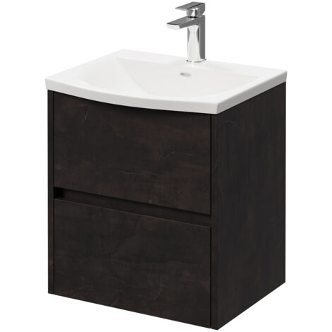 Montego Metallic Slate 500mm Wall Mounted Vanity Unit with 1 Tap Hole Curved Basin and 2 Drawers (1/5)