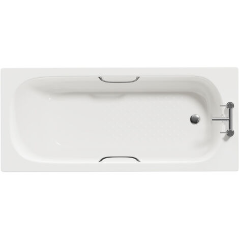 Wholesale Domestic Cassia 1600mm x 700mm Anti Slip Straight Single Ended Steel Bath with Chrome Grips and 2 Tap Holes including Legs