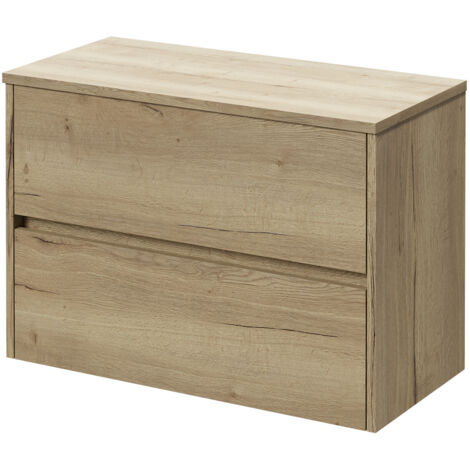Montego Autumn Oak 800mm Wall Mounted Vanity Unit for Countertop Basins with 2 Drawers (1/5)