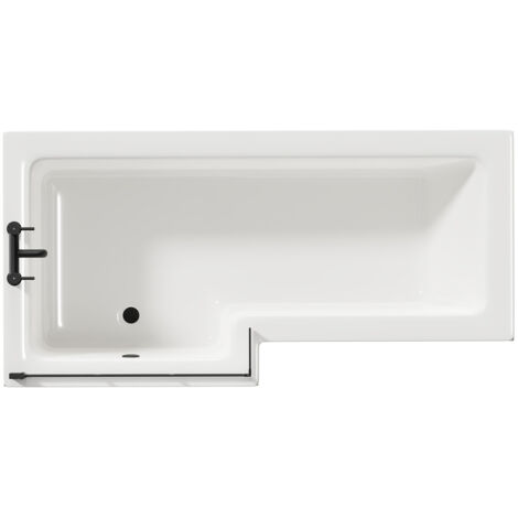 Wholesale Domestic Loire 1700mm Left Hand L Shaped Shower Bath with Matt Black Bath Screen and Olive Green Front and End Bath Panels