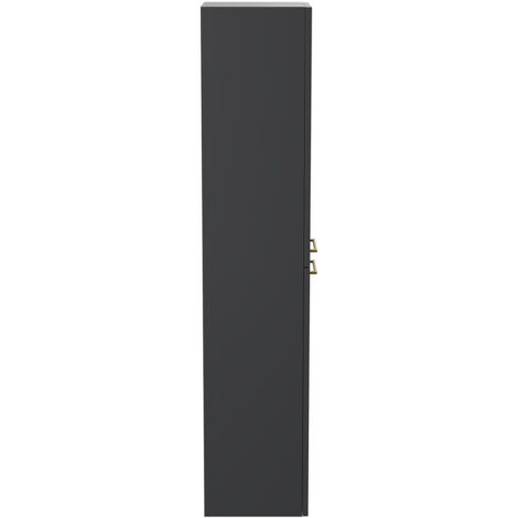 Napoli Gloss Grey 350mm x 1600mm Wall Mounted Tall Storage Unit with 2 Doors and Brushed Brass Handles