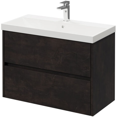 Montego Metallic Slate 800mm Wall Mounted Vanity Unit with 1 Tap Hole Slim Edge Basin and 2 Drawers (1/5)